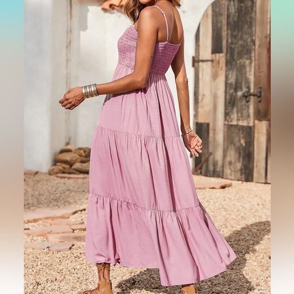 Maxi Dress Sleeveless Spaghetti Strap Smocked Tiered Dresses - Picture 2 of 2